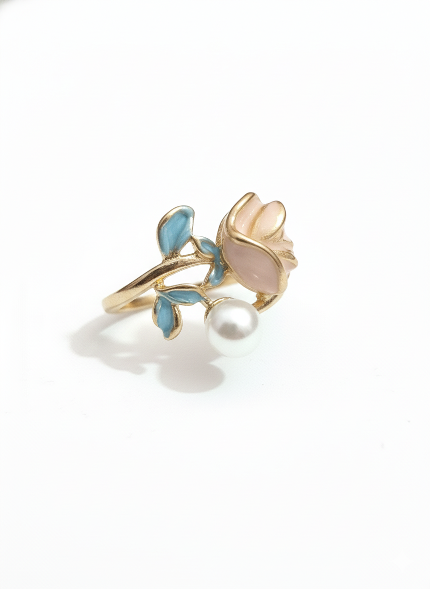 Floral Enamel Ring 18K Gold Plated