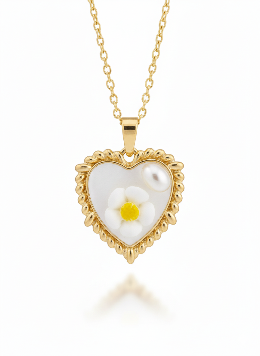 Heart Flower Pendant. / Gold Plated