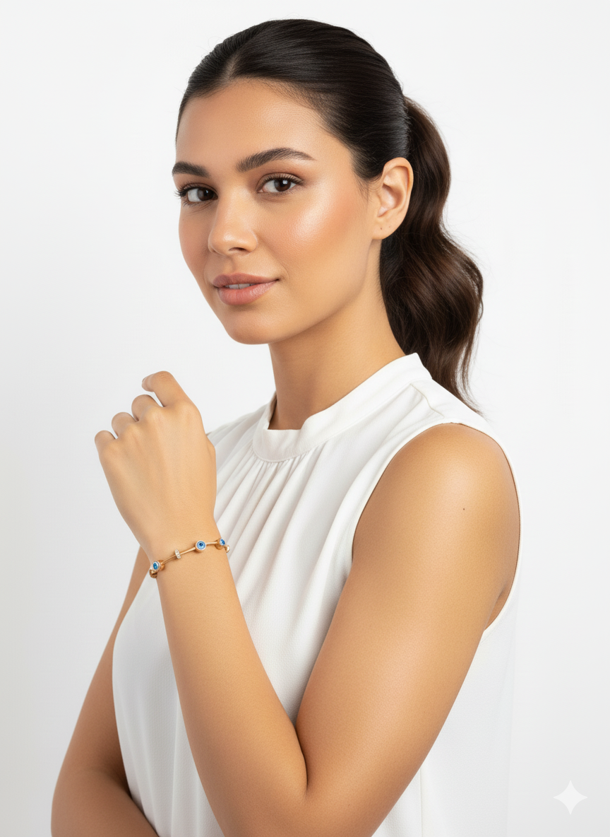 Evil Eye Bracelet 18k Gold Plated.