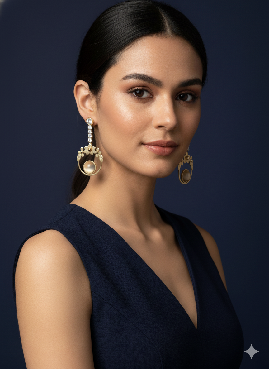 Floral Moonstone Earrings 18k Gold plated.