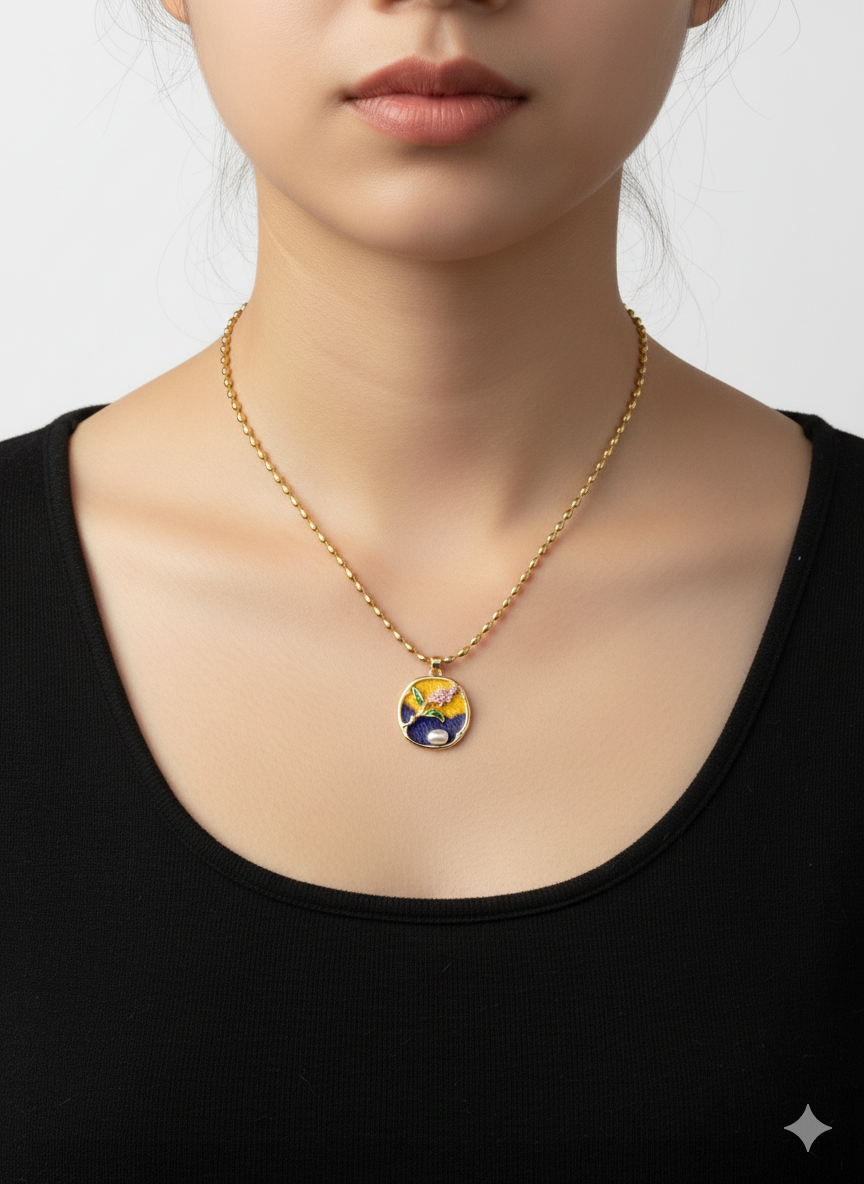 Lavendar Moon Pendant 18k Gold Plated.