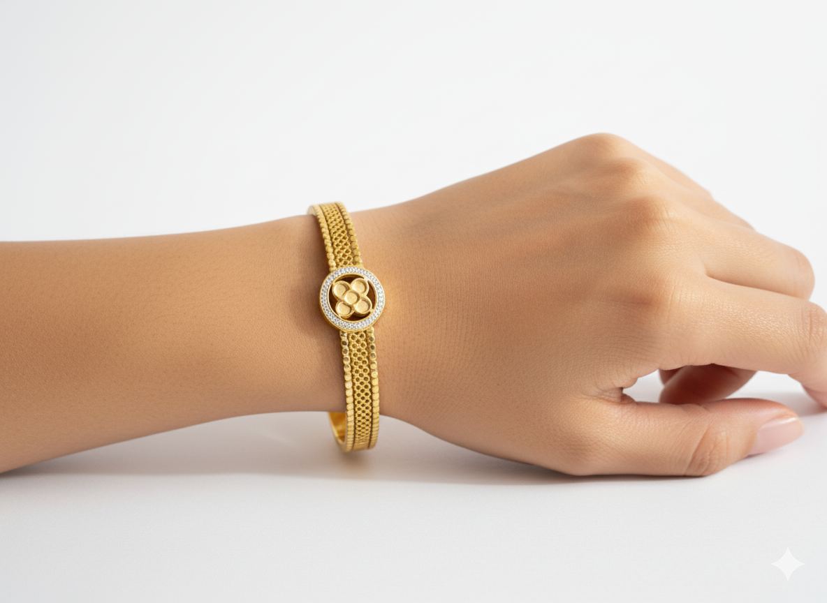 Floral Kada Bracelet 18k Gold Plated