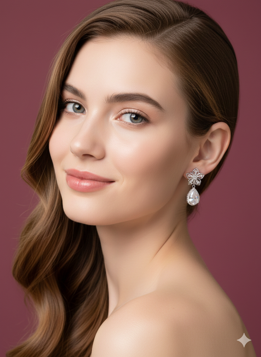 Royal Teardrop Earrings Silver Rhodium Plated & Lab Grown Diamond