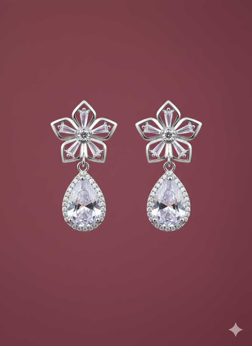 Royal Teardrop Earrings Silver Rhodium Plated & Lab Grown Diamond