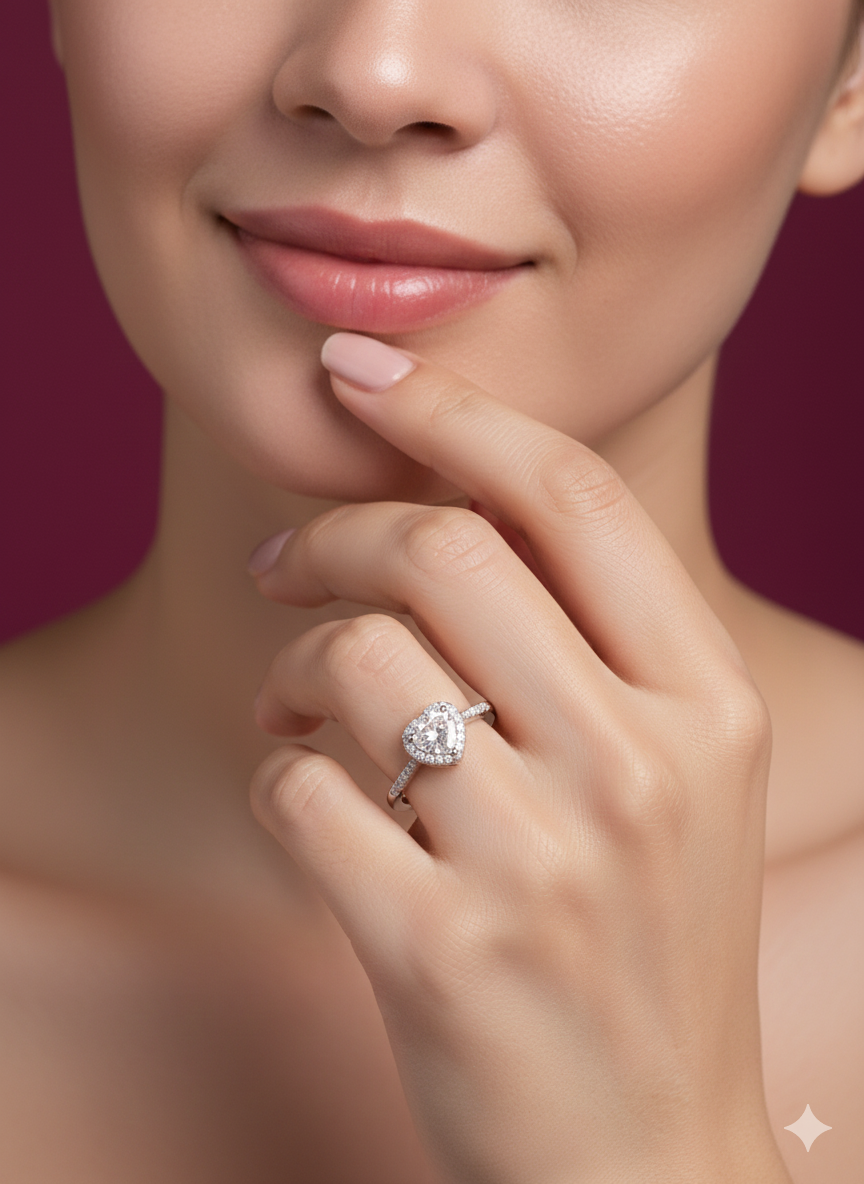 Promise Heart Ring Silver Rhodium Plated with Zirconia Diamond