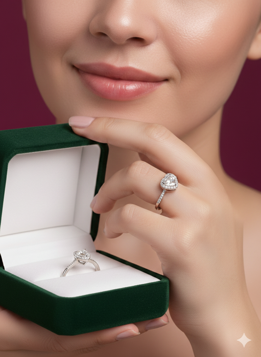 Promise Heart Ring Silver Rhodium Plated with Zirconia Diamond