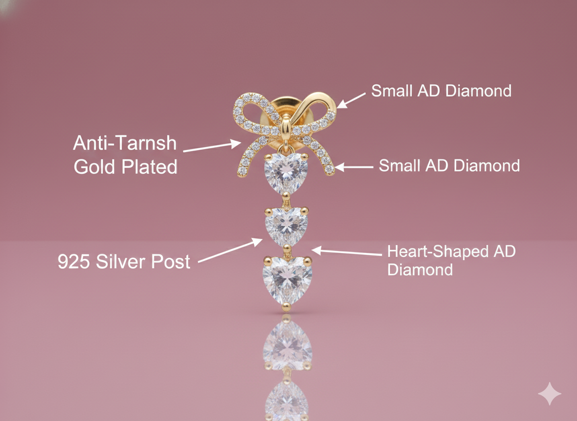 Golden Hearts Earrings 92.5 Starling Silver