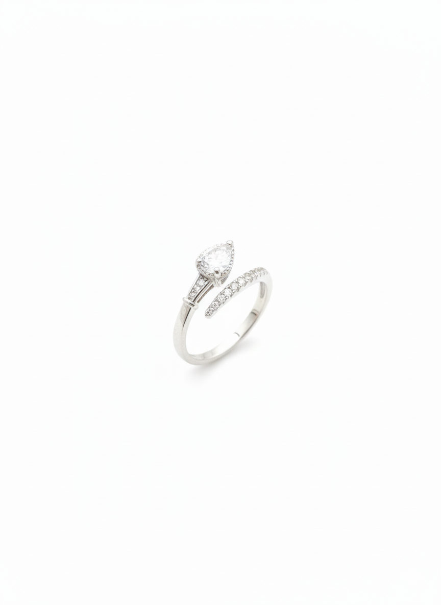 Promise Wrap Ring with Zirconia Diamond & Silver Rhodium Plated.