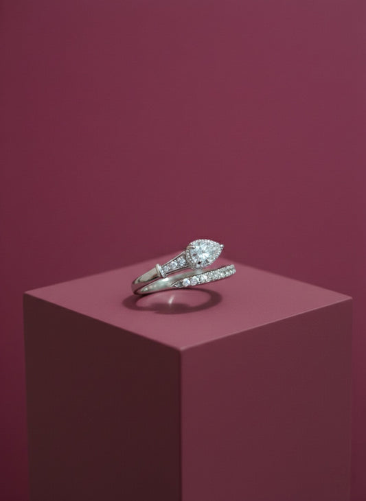 Promise Wrap Ring with Zirconia Diamond & Silver Rhodium Plated.