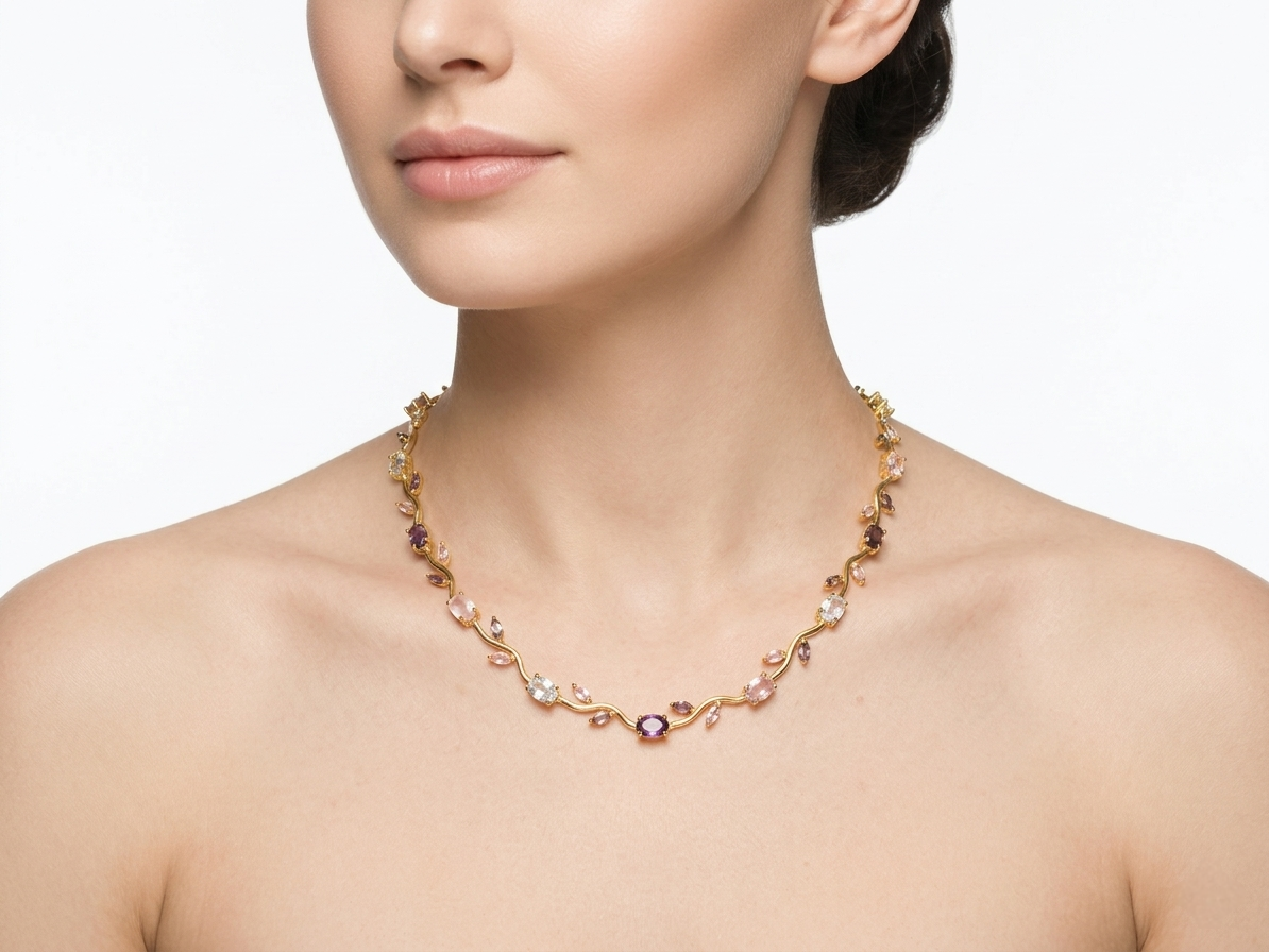 Tulip Cubic Zirconia Multi-Stone Gold Necklace