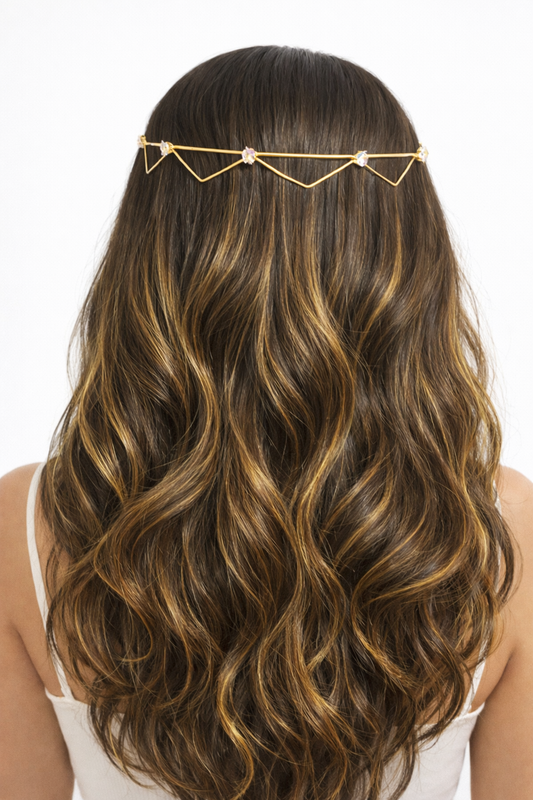 Geometric Crystal Hair Crown with 18K Gold Plating.