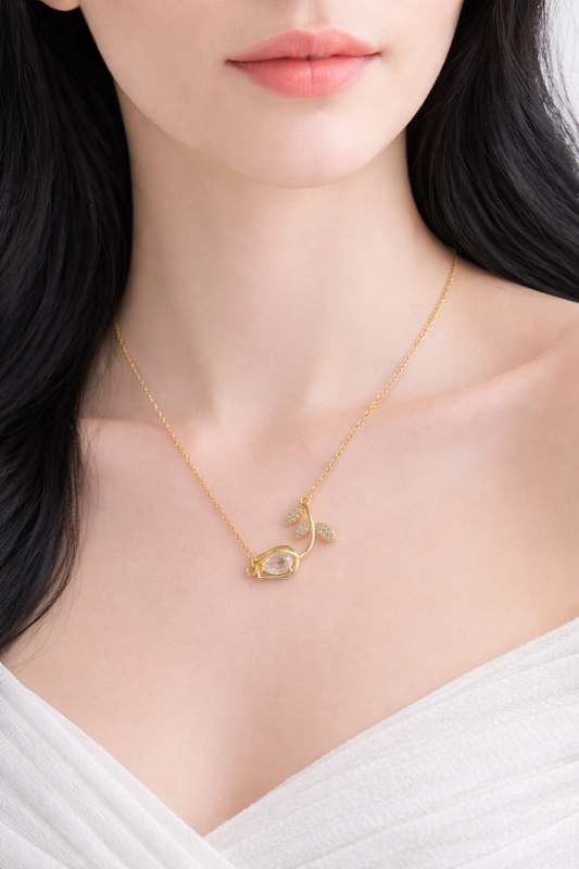 Golden Bloom Pear Crystal Necklace