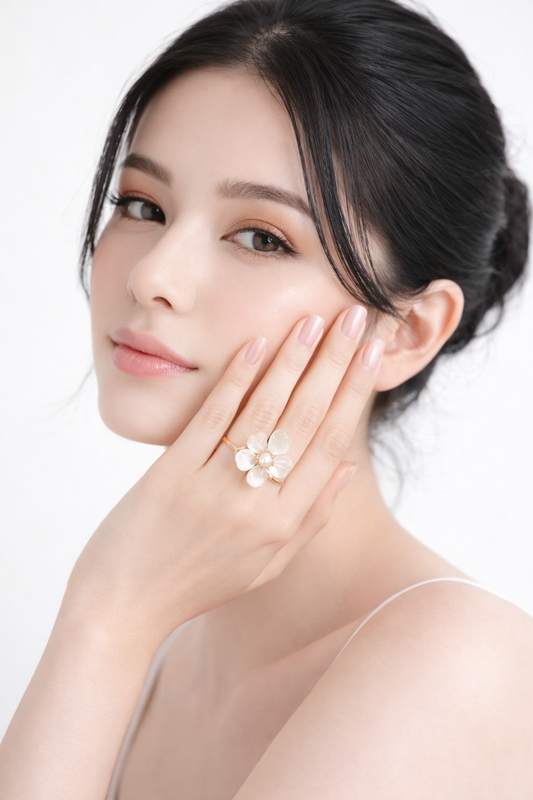 White Blossom Pearl Centre Gold Ring