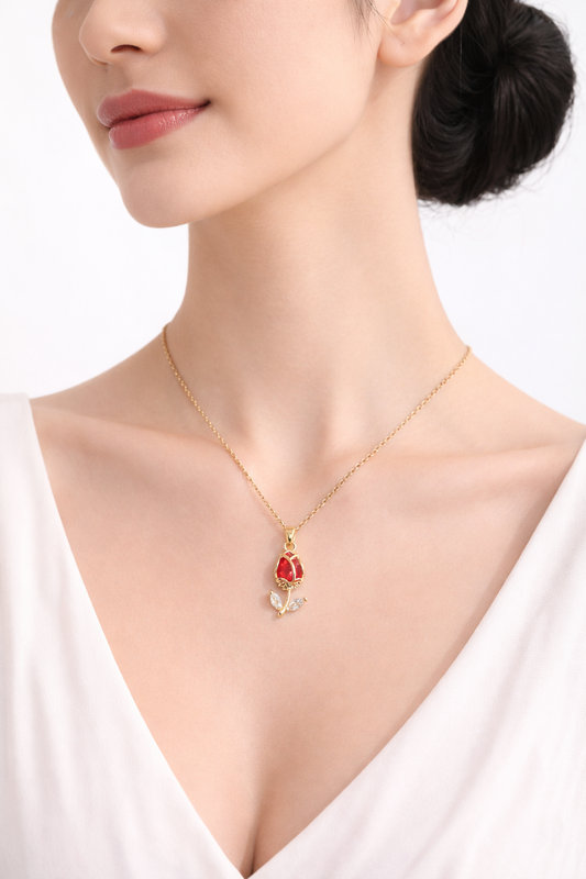Crimson Rose Gold Pendant Necklace