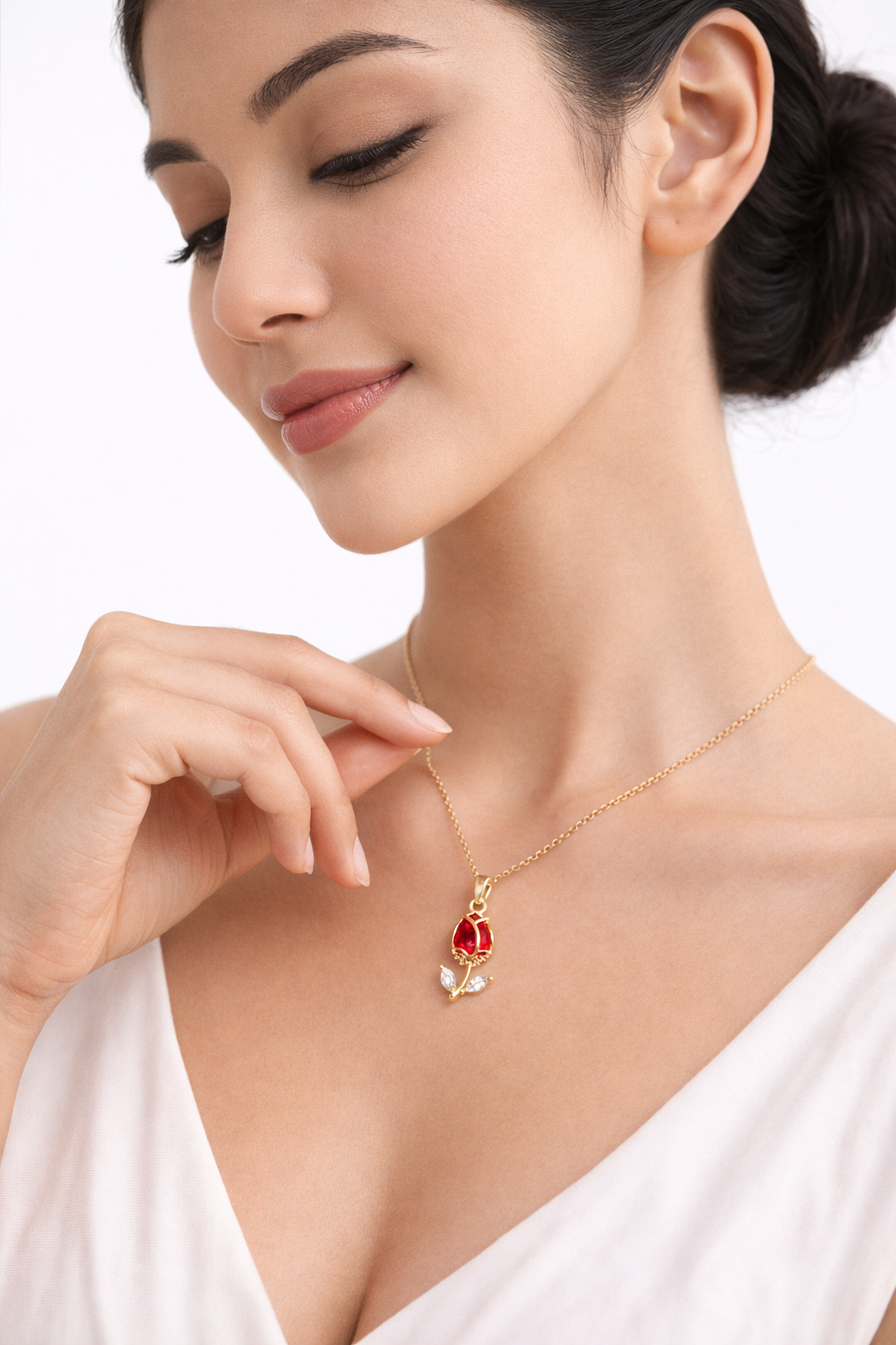 Crimson Rose Gold Pendant Necklace