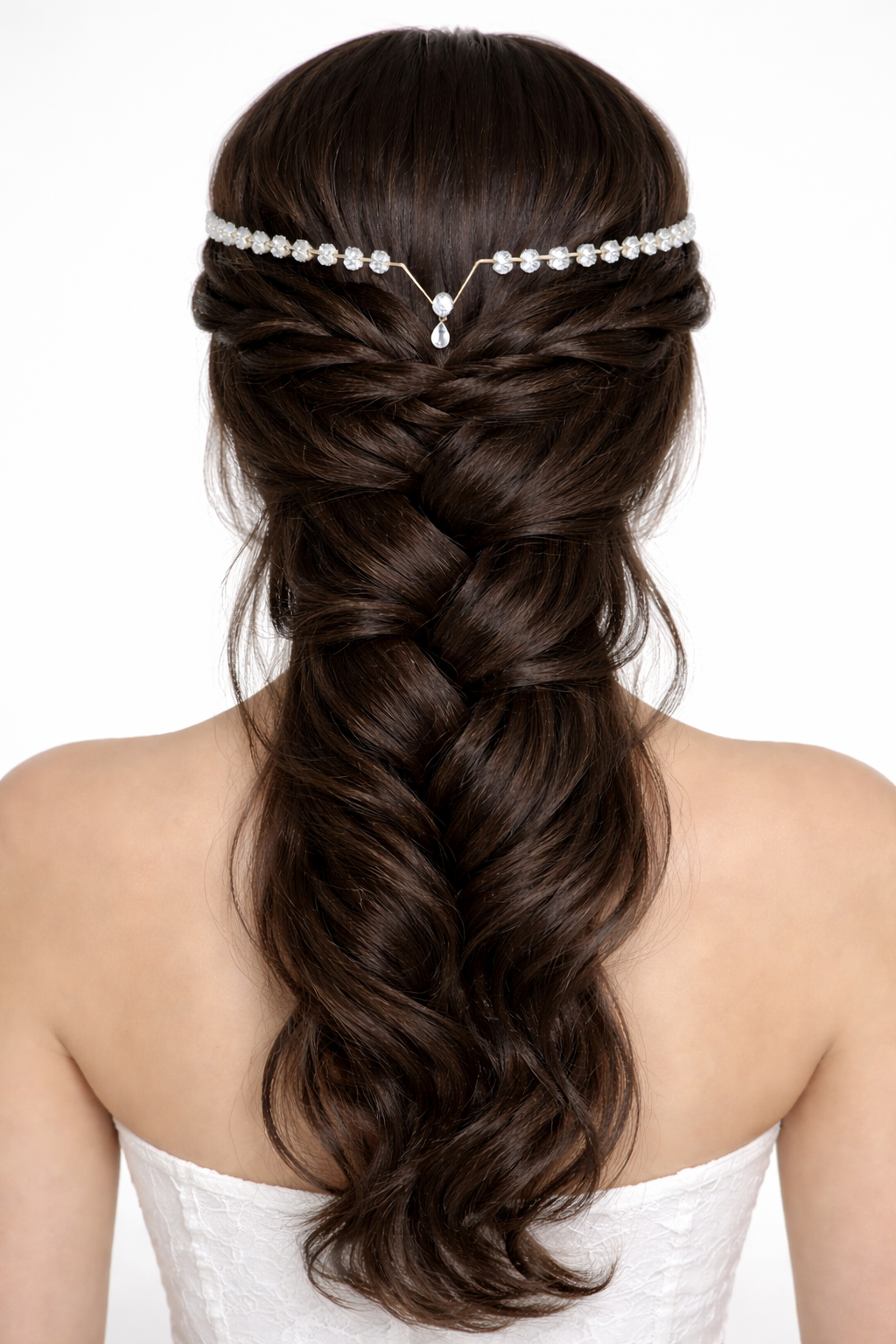 Silver Rhodium Plated Crystal Hair Crown with Teardrop Pendant