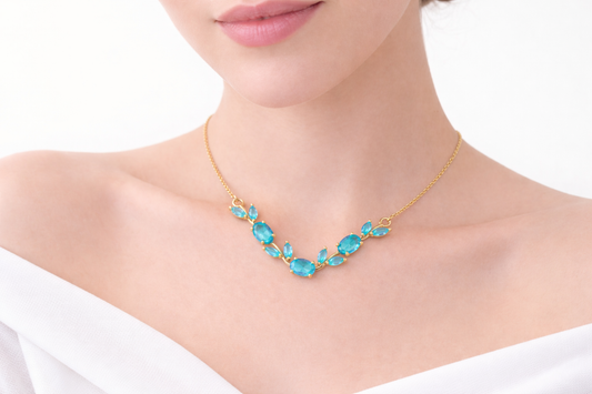 Aqua Tulip Necklace 18K Gold Plated.