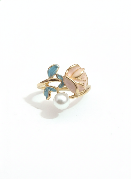 Floral Enamel Ring 18K Gold Plated