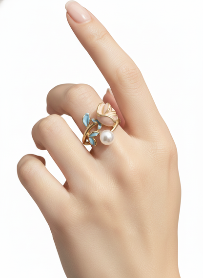 Floral Enamel Ring 18K Gold Plated