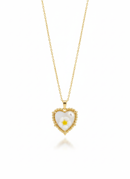 Heart Flower Pendant.     / Gold Plated