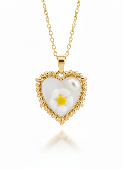 Heart Flower Pendant.     / Gold Plated