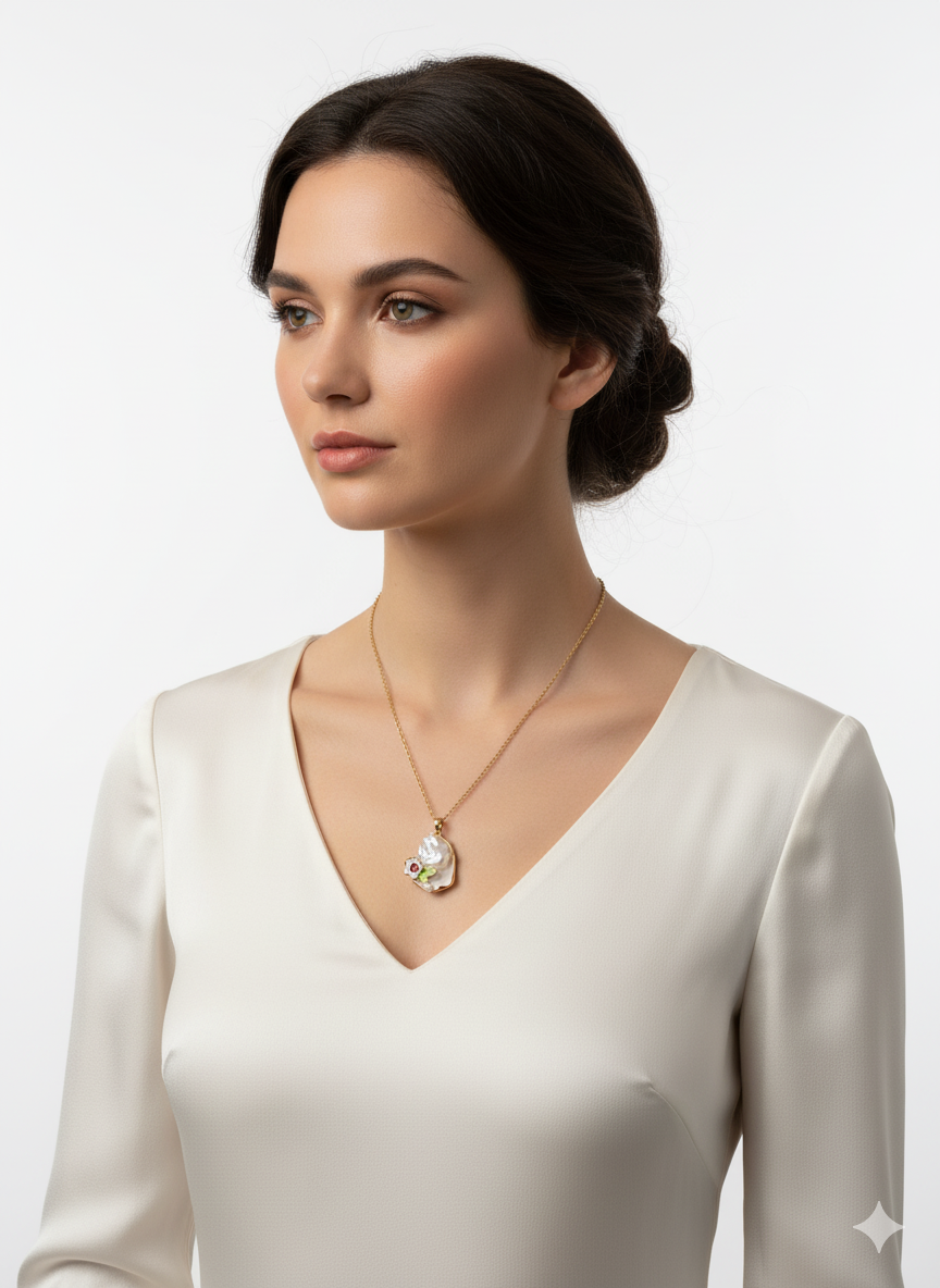 Baroque Pearl Enamel Pendant. Gold Plated