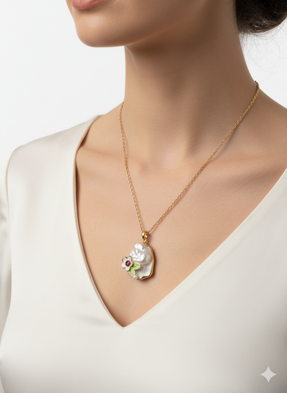 Baroque Pearl Enamel Pendant. Gold Plated