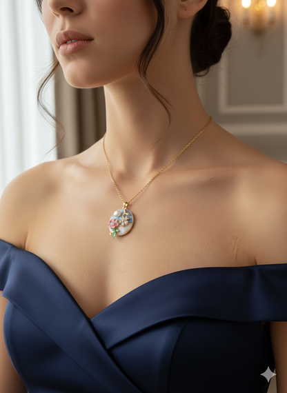 Enamel Floral Pendant  Gold Plated