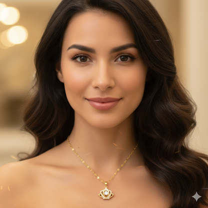 Princess Crown Pendant Gold Plated & American Diamond