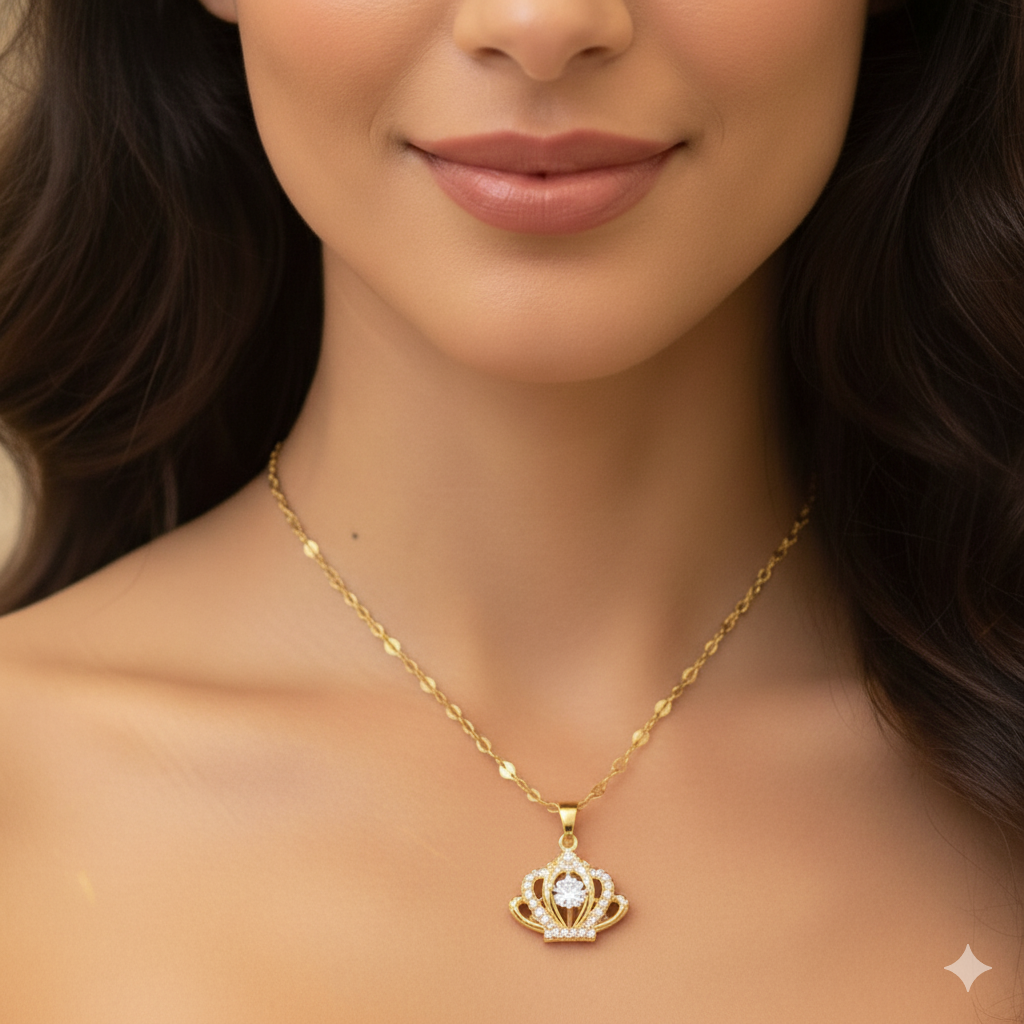 Princess Crown Pendant Gold Plated & American Diamond