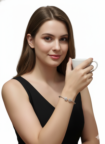 Flower open Cuff Bracelet.  / Silver Plated