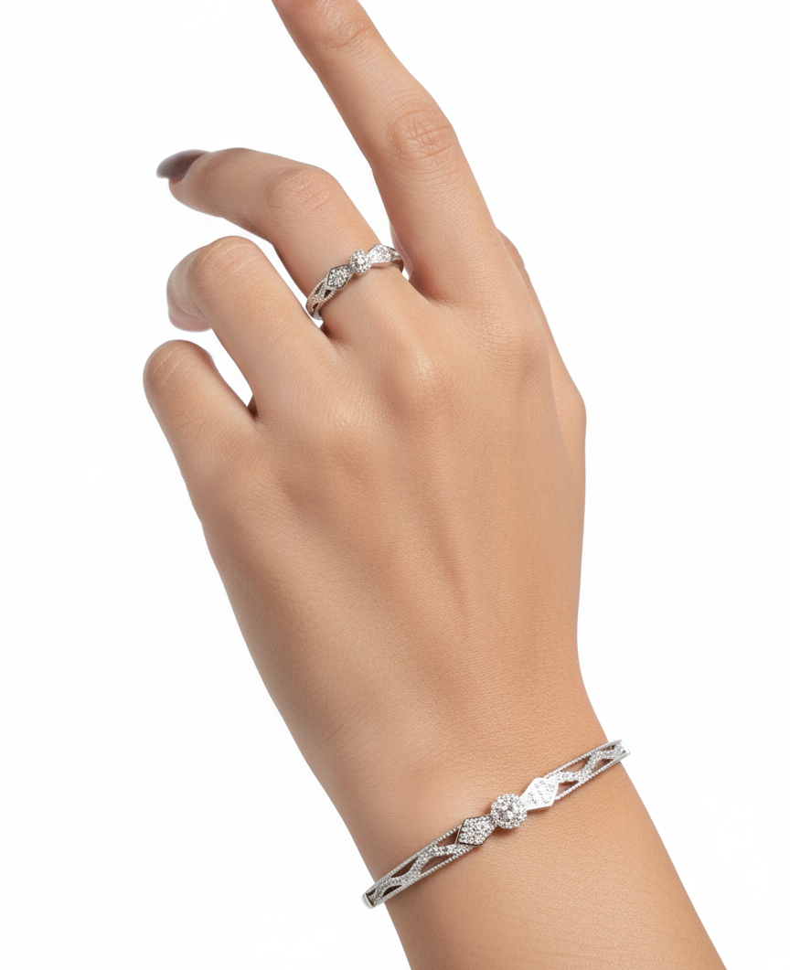 White Gold Harmony Set. With American Diamond