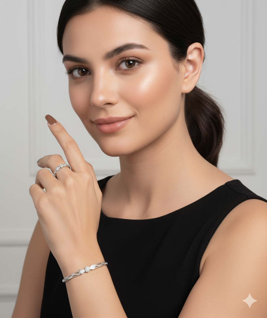 White Gold Harmony Set. With American Diamond