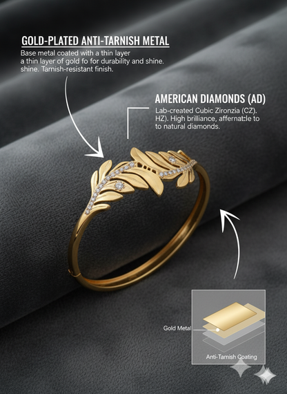 Leaf Cuff Bracelet 18K Gold Plated.