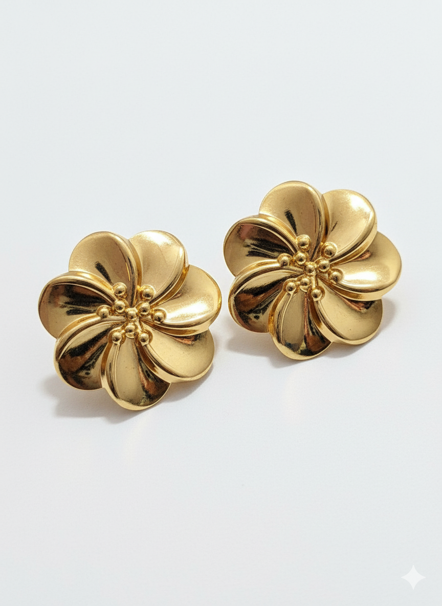 Bold Flower Earrings 18k Gold Plated.