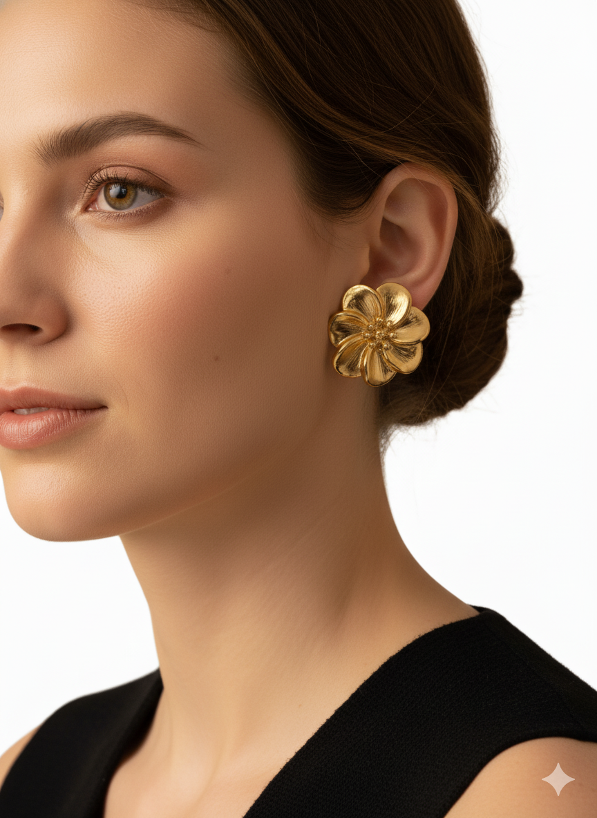 Bold Flower Earrings 18k Gold Plated.