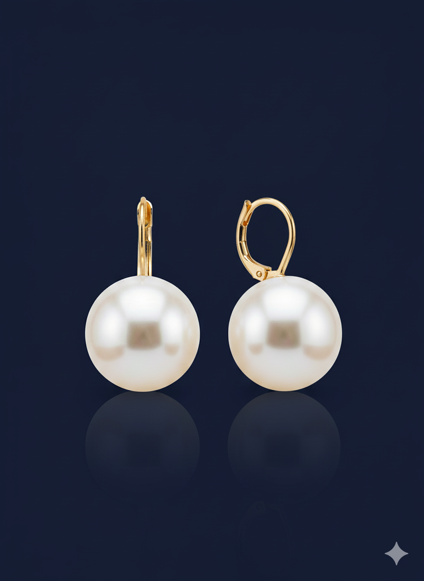 White Perl Earrings 18k Gold Plated.