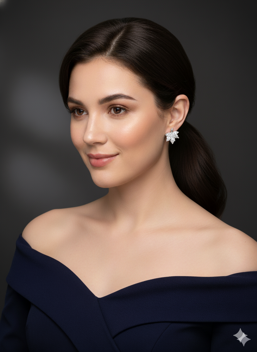 Leaf Pave Studs with AD Dimond