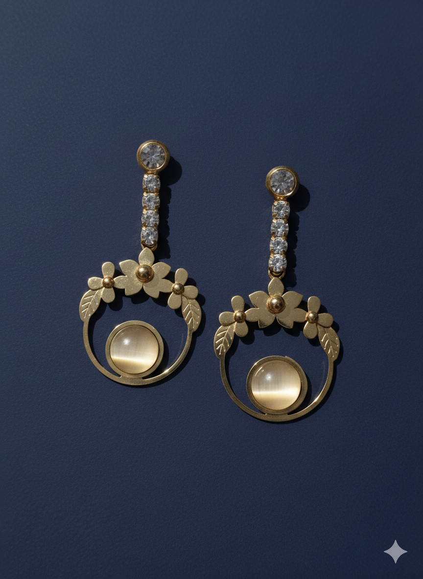 Floral Moonstone Earrings 18k Gold plated.