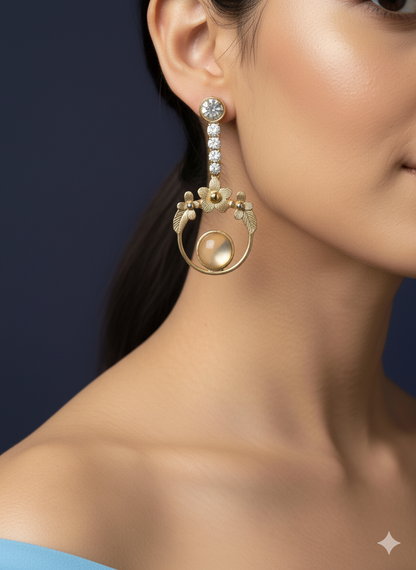 Floral Moonstone Earrings 18k Gold plated.