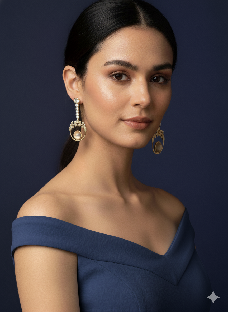 Floral Moonstone Earrings 18k Gold plated.