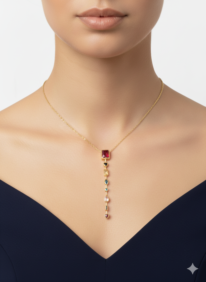 Multicolour Cascade Necklace 18k Gold Plated.