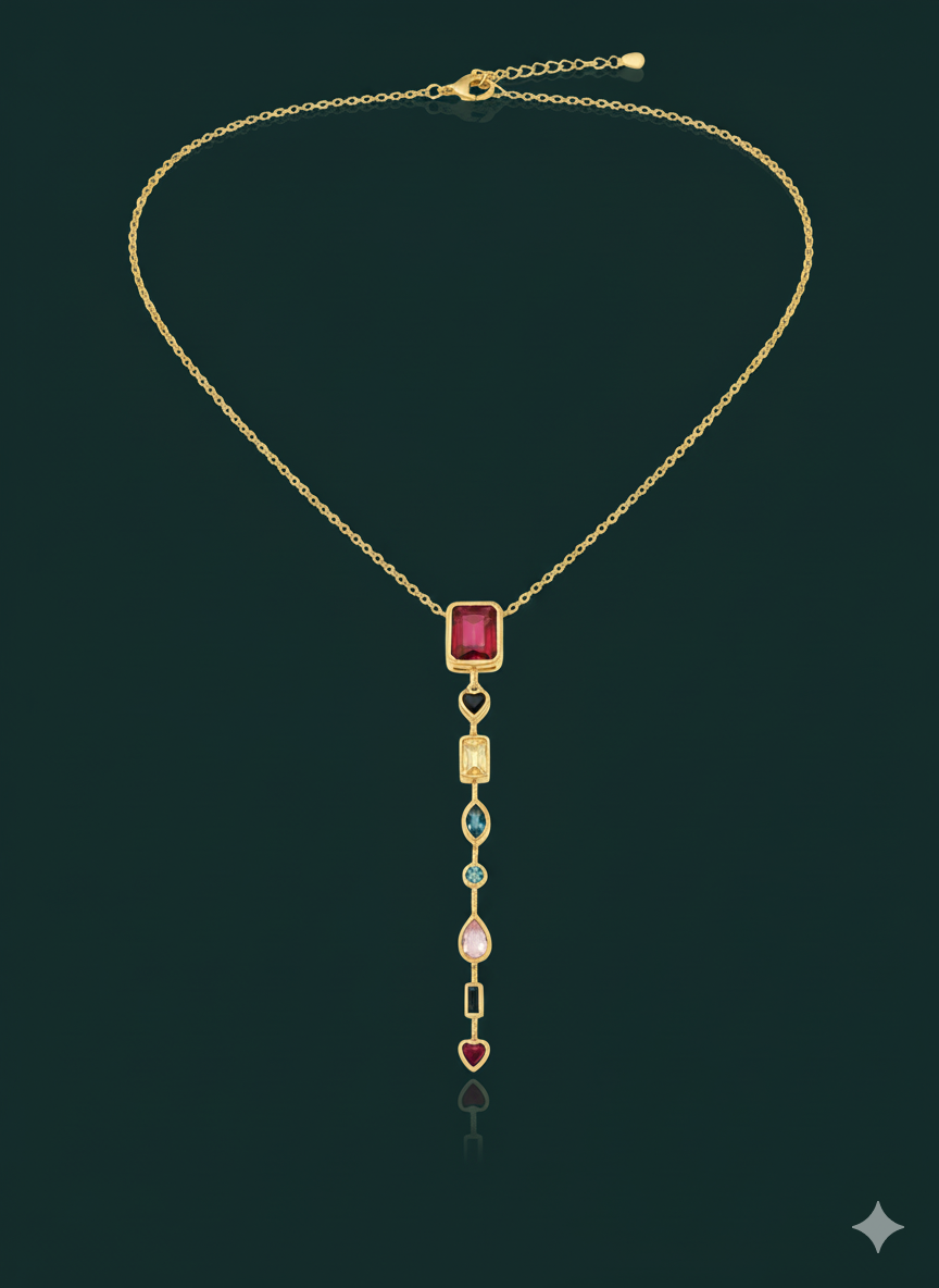 Multicolour Cascade Necklace 18k Gold Plated.
