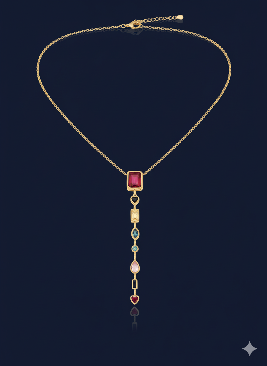 Multicolour Cascade Necklace 18k Gold Plated.