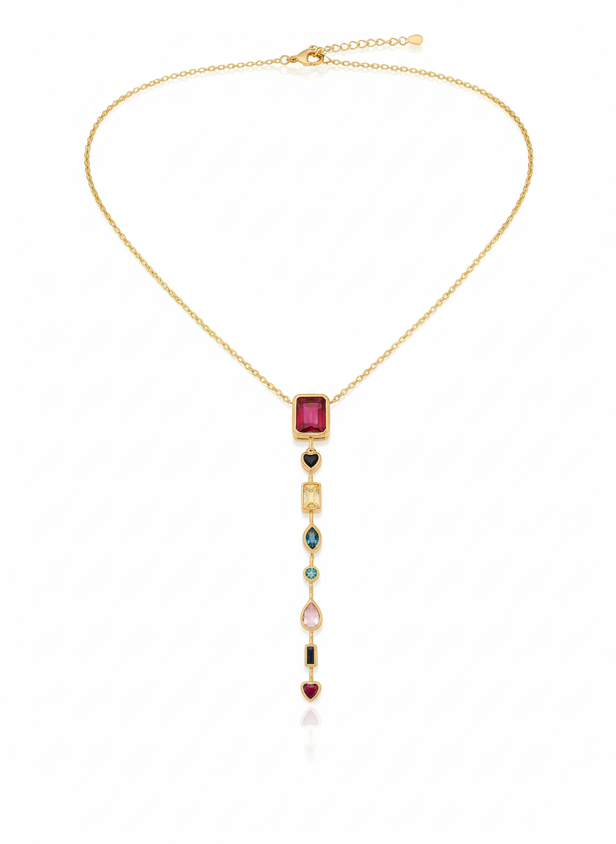 Multicolour Cascade Necklace 18k Gold Plated.