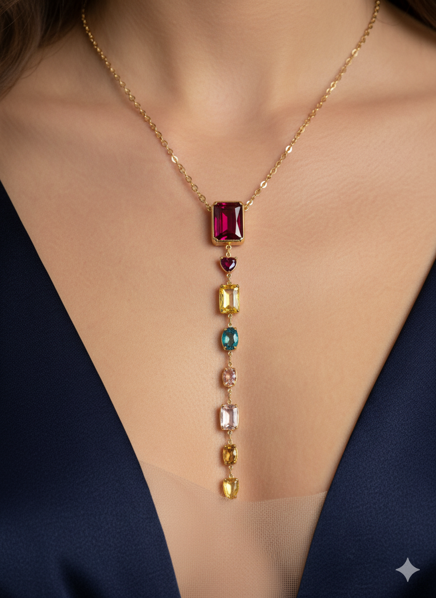 Multicolour Cascade Necklace 18k Gold Plated.