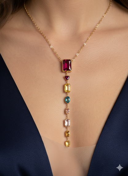 Multicolour Cascade Necklace 18k Gold Plated.