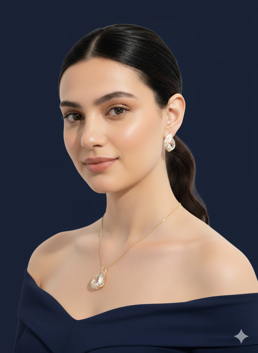 Diamond Teardrop Necklace Set 18k Gold Plated.