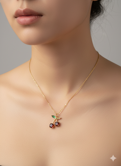 Cherry Kiss Necklace 18K Gold Plated.
