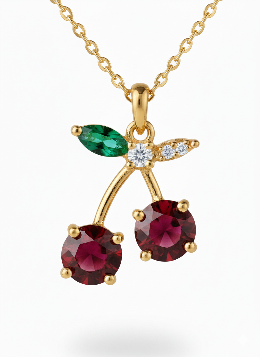Cherry Kiss Necklace 18K Gold Plated.